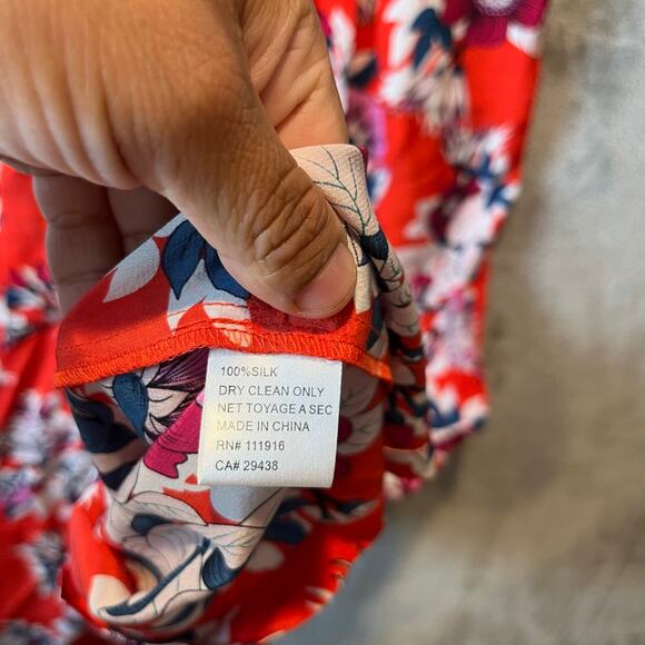 Yumi Kim Silk Red Floral Belted Jumpsuit Size Small Summer Coastal Fun - Picture 6 of 8